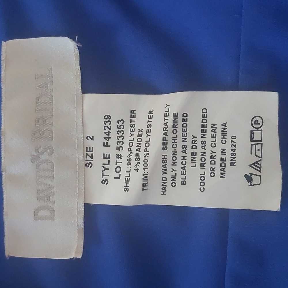 David's Bridal royal blue Evening or Bridal dress. V-neck pleated bodice.